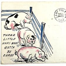1943 World War 2 Illustrated Envelope Three Little Hams What Gotta Be Cured picture