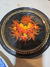 Vintage ZHOSTOVO Russian Folk Art Hand Painted Enamel on Metal Toleware Tray 7.5 picture