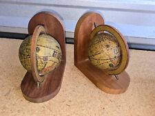 Vintage pair of  Wooden Old World Globe Bookends globe spins  library picture