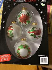 4 Christmas Shoppe Ornaments Glitter Poinsettia Wreath Glitter cardinal picture
