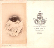 CDV Bourgoin, Niort, small baby resting on a lace tablecloth, circa 1870V picture