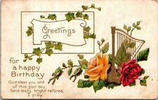 Vtg Greetings For a Happy Birthday God Bless 1900s Postcard picture