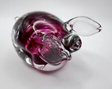 Vintage Kerry Clear Glass Purple Pig Paperweight Figurine Ireland Irish w/ Label picture