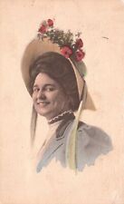 Vintage Postcard 1915 Beautiful Woman Side Face Fashion Hat Pretty Smile picture