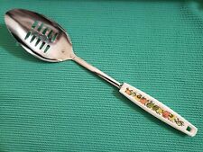 Vintage ECKO Chromium Plated USA Slotted Serving Spoon Vegetables White Handle picture