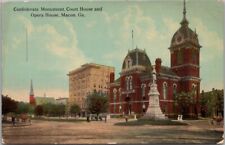 Vintage 1910s MACON, Georgia Postcard Civil War Monument and Court House View picture