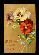Stunning Colorful Pansys Flowers Winsch New Year Postcard  picture