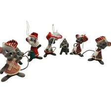vintage 1950s set of 7 flocked mice christmas ornaments picture
