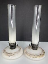 Antique Pair of Kerosene Lamps ~ Flat Hand Lamp, Hornet Burner, Wheat Pattern picture