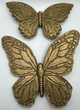 Set of 2 Homco MCM GOLD TONE BUTTERFLY WALL DECOR #T7040 & T7041, Vtg 1970s picture