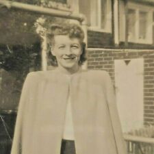 Vintage Photo Pretty Young Woman in Coat Philadelphia Row House Backyard 1940s picture