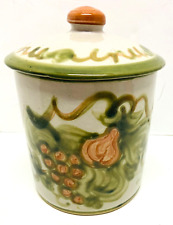 VINTAGE LOUISVILLE STONEWARE MEDIUM CANISTER WITH LID -PEAR PATTERN -7 5/8