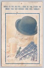 Los Angeles California, Funny Man Bowler Hat Drinking Beer, Vintage Postcard picture