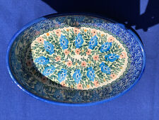 Polish Pottery UNIKAT Boleslawiec Oval Bowl 6 3/8 9 3/8 in wide Floral Casserole picture