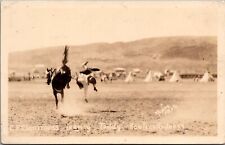 Postcard WY Rawlins Rodeo 1924; C R Clemmens leaving Teddy  RPPC Real Photo  Bf picture