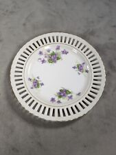 Vintage Antique Reticulated Porcelain Cabinet Purple Violets Plate - Japan 6