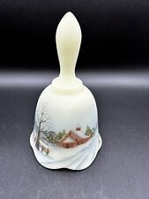 Vintage Fenton Bell Satin Mountain Cabin Winter Snow 1981 Signed Pam Miller picture