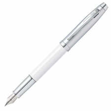 Sheaffer 100 Fountain Pen, Brushed Chrome & White, Medium Nib, Brand New picture