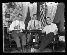 c. 1910's Three Men Drinking with Beer Steins Glass Plate Negative picture