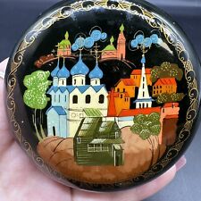 Palekh Russian Painted Trinket Box City Vintage Signed Lacquer USSR 3