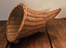 Vintage Wicker Cornucopia Horn of Plenty Basket  12” Thanksgiving picture