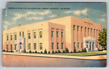 c1940s Seminole Municipal Library Oklahoma Linen Vintage Postcard picture