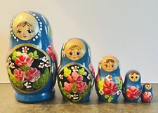 5 Russian Nesting Dolls Matryoshka Wood Painted Stacking Dolls 3.5”-.75” Signed picture