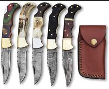 Pack Of 5 Damascus Steel Back Lock Folding Knife With wood & Bone Handle - Gift picture
