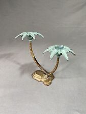 Vintage Metal Brass Palm Tree Dual Taper Candle Holder 6x8” *READ Island Decor picture