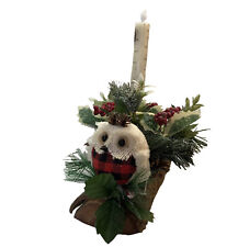 Farmhouse Centerpiece Floral Rustic Woodsy Christmas Owl Log Vintage  picture