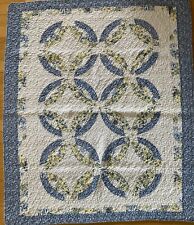 Vintage  Double Wedding Ring Quilt, Machine stitched, straight edge, 49