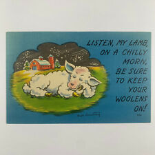 Postcard Humor Cartoon Wooly Lamb 1940s Linen Unposted picture