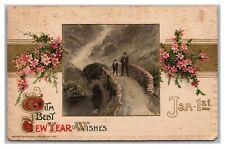 Postcard New Year Best New Year Wishes Father Son Stone Bridge Winsch c1911 L24 picture