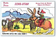 c1940's Hello From Kozy Cafe And Motel Rabbit & Cows Echo Utah Unposted Postcard picture