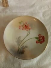 Antique nouveau deco  German Austria HP brown porcelain plate dish carnations mz picture