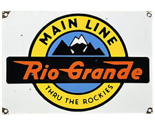 VINTAGE RIO GRANDE PORCELAIN SIGN TRAIN STATION GAS MAIN LINE THRU THE ROCKIES picture