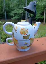 Vtg 1980s Single Person Nantucket Teapot Floral Daisies Ceramic Cutie 12 Oz Chic picture