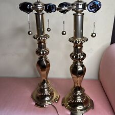 PAIR VINTAGE SOLID BRASS   DUAL SOCKET TABLE LAMPS 