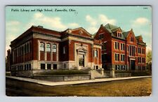 Zanesville OH-Ohio, Public Library, High School, Antique Vintage Postcard picture