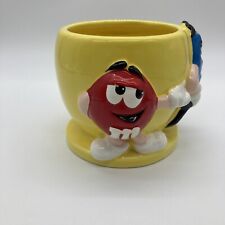 M&M Mars Candy Bowl Red & Blue Yellow Jar M&M's Ceramic 3D 4.75” Inches Tall picture