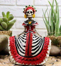 Day Of The Dead Traditional Fiesta Cinco De Mayo Lady In Red Skeleton Figurine picture