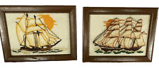 Vtg Nautical Ships Sunset 6”x 8”Framed Cross Stitch Needlepoint Wall Art picture