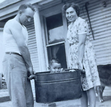 J3 Photograph Carried In Metal Wash Tub Mom Dad 1930-40's picture