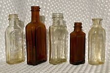 Vintage/Antique Lot of 5 Small Clear & Amber Glass Bottles- Embossed And Not picture