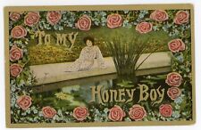 Antique Postcard Romance To My Honey Boy Rose Border Woman Water Posted 1910 picture