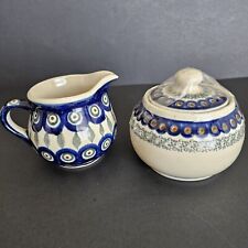 Boleslawiec Polish Pottery Cream And Sugar Hand Painted picture