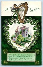 St. Patrick's Day Postcard Blarney Castle Shamrock Harp Glitter Embossed c1910's picture