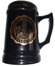 Vintage North Carolina State University Black Ceramic Mug Stein Gold Accents picture
