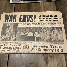 Rare War Ends Germany Victory Ends WWII 1945 Honolulu Hawaii Newspaper may 9 Vtg picture