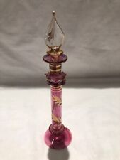 Vintage Egyptian Perfume Blown Glass Bottle Pink Purple Gold Gilt & Dauber 6” picture